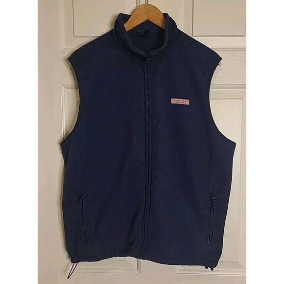 Vineyard Vines Vest Mens Large Navy Blue Harbor Fleece Sweater Full Zip Golf - Picture 1 of 10